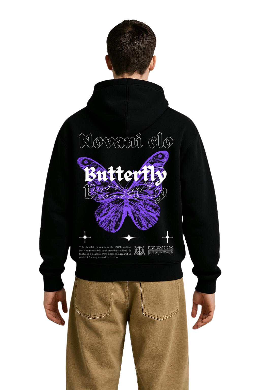 Novani Butterfly Black - Organic Oversize Hoodie