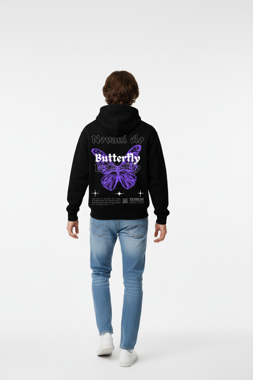 Novani Butterfly Black - Organic Oversize Hoodie